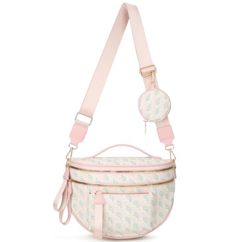 Makes Checkered Crossbody Bag Bum Bag for Women with Pouch - color: Beige P