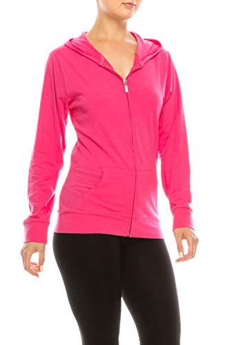 Eevee Women's Full Zip Hoodie - Lightweight Jacket Active Sweater Hooded Sweatshirt Slim Fitting Yoga Activewear - color: Fuchsia, size: Medium