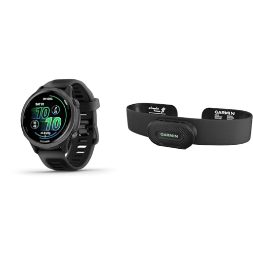Bundle of Garmin® Forerunner® 570, 42mm, GPS Running and Triathlon Smartwatch, AMOLED Display, Training and Recovery Features, Slate Gray Aluminum with Translucent Black/Black Band + Garmin HRM-Fit - color: Slate with Black HRM-Fit Bundle, size: 42mm