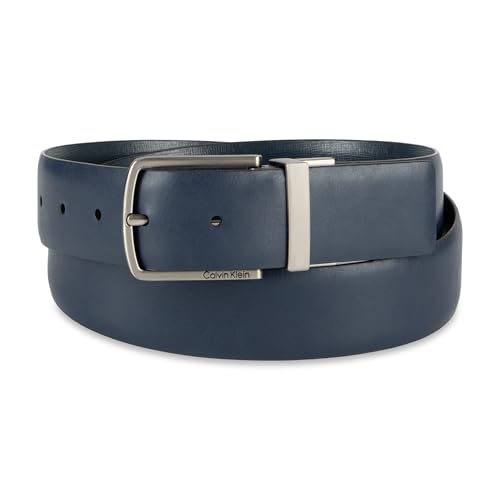 Calvin Klein Men’s Reversible Leather Belt - 2‑in‑1 Versatile Modern Style - color: Navy/Navy Textured, size: Medium (34-36)