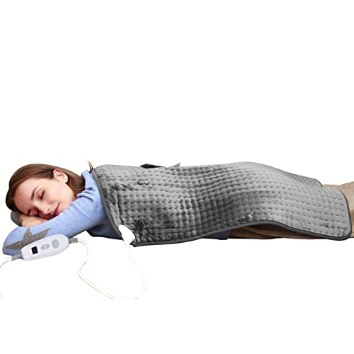 Ruqiji 17''x33'' XXXL King Size Heating Pad with 6 Temperature Settings, Flannel Electric Heating Pad/Pain Relief for Back/Neck/Shoulders/Abdomen/Legs(Gray) - color: Gray