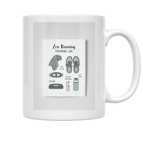 Zen Running Training Log Mug - Hand-Drawn Runner Design - 11 oz Ceramic