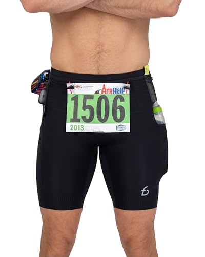 FlipBelt Men's Running Compression Shorts with Built-in Running Belt - color: Trail Black - Past Season, size: Medium