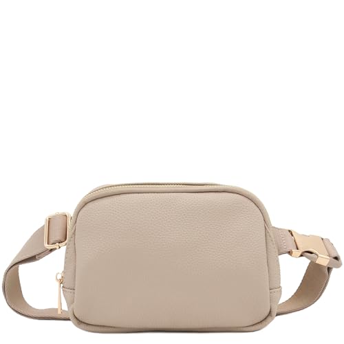 Lightweight Soft PU Pebbled Leather Sling Fanny Pack Belt Bag with Gold Metal Buckle (Travertine) - color: Travertine