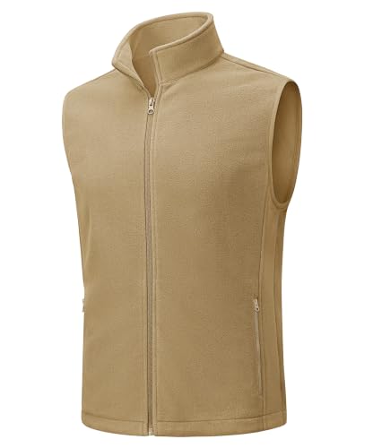 TACVASEN Men's Fleece Vest Winter Casual Vests Outerwear Sleeveless Jacket - color: Khaki, size: Large