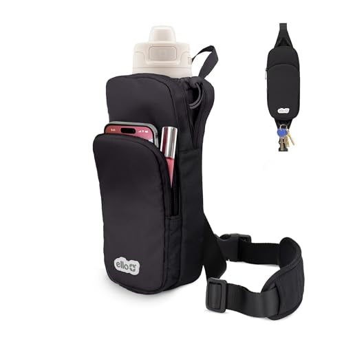 Ello Crossbody Sling Water Bottle Bag | Fits 24oz | Pockets, Adjustable Strap, Drawstring Fastener, Machine Washable - color: Black