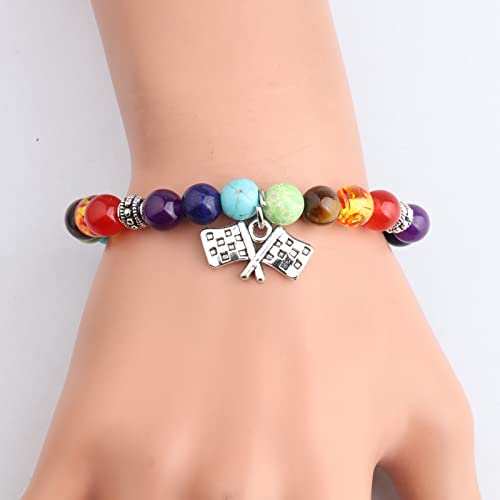 MYOSPARK Racing Gift Racing Bracelet Racing Enthusiast Gift Racing Flag Charm Jewelry Race Day Gift Drag Racing Gift - color: Racing bead BR