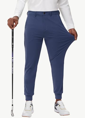 JWM Men's Stretch Golf Joggers Pants with Belt Loops - 29" 34" Slim Fit Tapered Casual Business Travel Dress Work Sweatpants - color: 08-navy Blue, size: Small