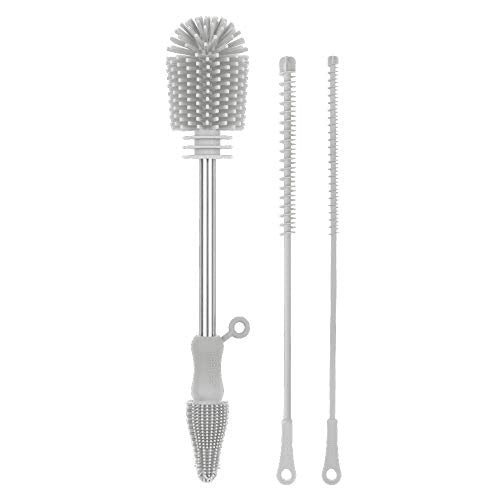 Haakaa Food-Grade Silicone Cleaning Brush Kit 3-Piece (Kit-Grey) - color: Kit-grey