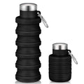 Baderke Collapsible Water Bottle 17oz Silicone with Buckle, Black - color: Black