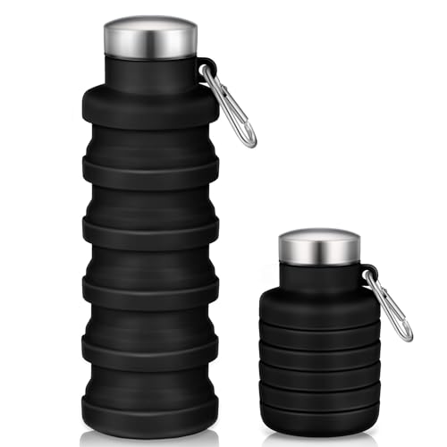 Baderke Collapsible Water Bottle 17oz Silicone with Buckle, Black - color: Black