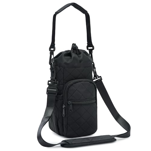 sportsnew 40oz Insulated Crossbody Water Bottle Sling Bag w/Phone Pocket - color: Quilt Black