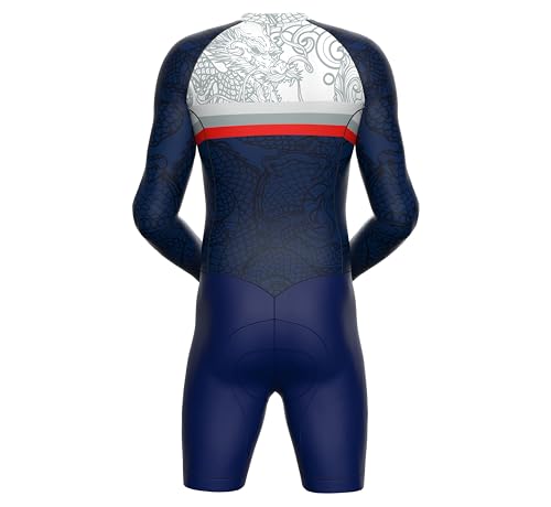 Sparx Long Sleeve Winter Cycling Thermal Skinsuit Pro Team Bicycle Suit Bike Racing Suit Cycle Kit 3D Pad - color: Navy Dragon, size: X-Large