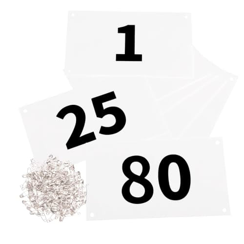 Azarxis Running Bib Competitor Numbers with Safety Pins, Tyvek Tearproof Waterproof 4"x7" / 6"x7.5" for Marathon Races Events - color: #01 [4"x7"] Numbers 001-80