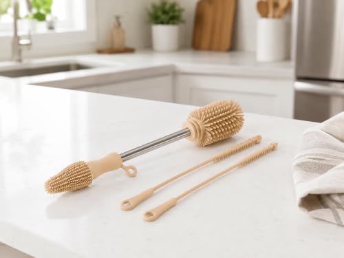 Haakaa Food-Grade Silicone Cleaning Brush Kit 3-Piece (Kit-Champagne) - color: Kit-champagne