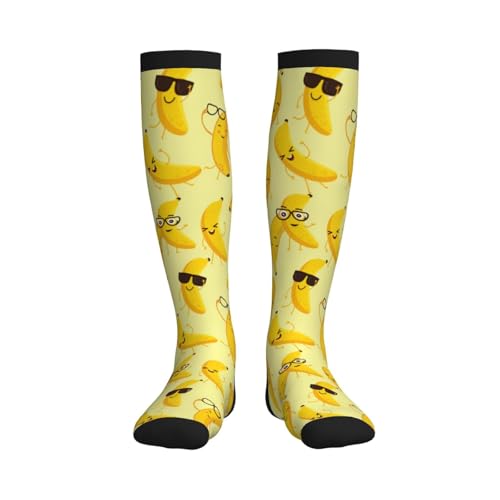 Crazy Fun Compression Socks, Unisex Knee High Support Socks - color: Banana