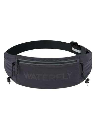 WATERFLY Running Belt Fanny Pack, Runner Race Belt with Bib Clip Dark Gray - color: Dark Gray