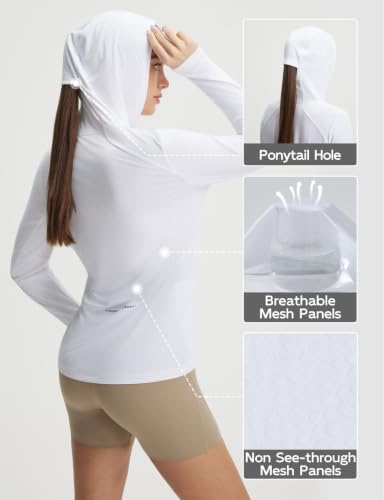 baleaf Women's Sun Shirts Mesh Back Long Sleeve Tops - color: White, size: XX-Large