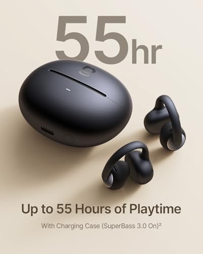 Baseus Bowie MC2 Open Ear Clip On Earbuds, CloudComfort 2.0 Wrap-Around Design, LDAC Hi-Res Audio, Bluetooth 6.0, 55H Playtime, 4-Mic AI Clear Call, IP67 Waterproof for Running Gym Workouts - color: Black