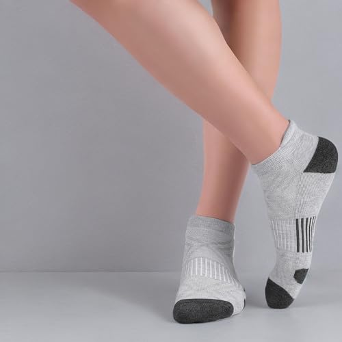 Felicigeely Athletic Running Ankle Socks Cushioned Low Cut Men Women 6 Pack - color: Grey+dark Grey Stripe, size: 12-14