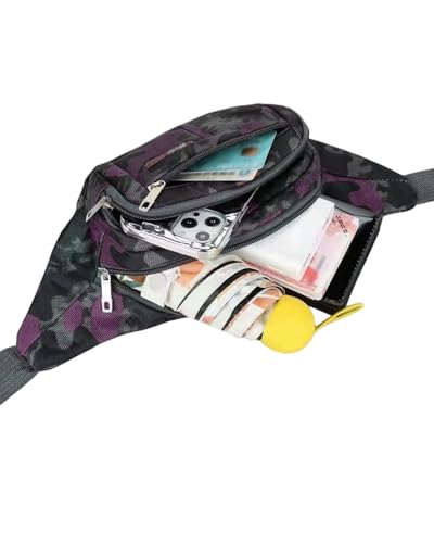 AIBEARTY Kids Fanny Pack Boys Small Camouflage Waist Pack Belt Waist Bag Pack Pouch with Adjustable Strap for Children Sport Running, Camping, Trip - color: B Purple(2 Layer)