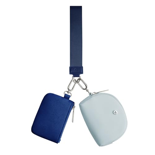 VUTUXA KeyChain Wallet Wristlet For Women Mini Zip Dual Pouch Coin Purse - color: blue+dark blue