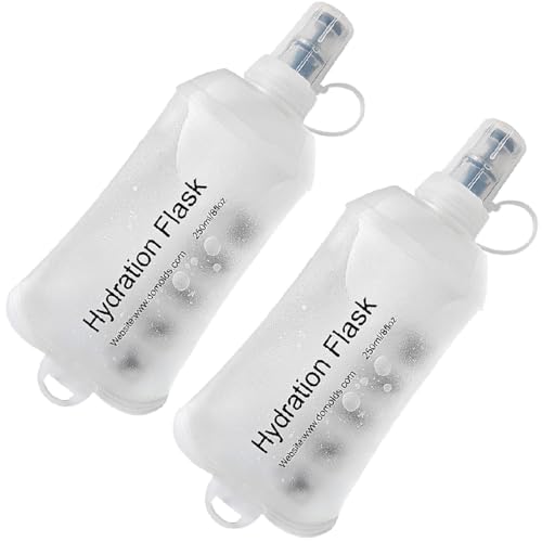 AXEN Soft Flask TPU Foldable Running Hydration Flask, Soft Collapsible Water Bottle for Hydration Pack Cycling Marathon Running Hiking - color: Clear Pack of 2-250ml