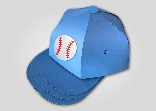 Baseball Cap Gift Box Cardstock Pieces (2 Sets) - Blue Baseball Hat Treat Box Pieces, DIY Craft Kit Gift Idea, 6”x7.5”x4”, Assembly Required