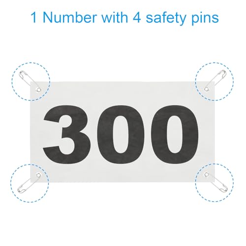 PATIKIL Tearproof Running Bib Numbers, Waterproof Race Competitor Numbers with Safety Pin - size: 7x4 Inch, style: 1-300