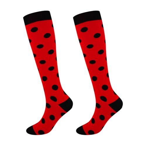 Junely Compression Socks for Women Knee High Striped Polka Dot Stockings - color: Red Polka Dot