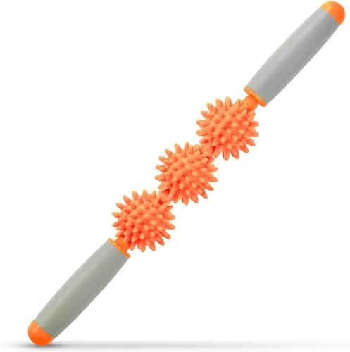 Fascia Muscle Roller, Cellulite Massager Fascia Roller for Cellulite and Sore Muscles, Neck, Leg, Back, Pressure Trigger Point Body Roller Deep Tissue Massage Stick Tools - 3 Massage Balls - color: Orange