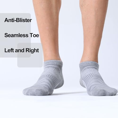 FITRELL Men's 6 Pack Ankle Running Socks Low Cut Cushioned Athletic Sports Socks 7-9/9-12/12-15 - color: Light Gray+white, size: 9-12