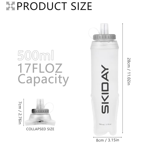 SKIDAY Soft Flask 500 ml - TPU Collapsible Soft Water Bottle - BPA-FREE Folding Water Bottle for Running Hiking & Cycling White