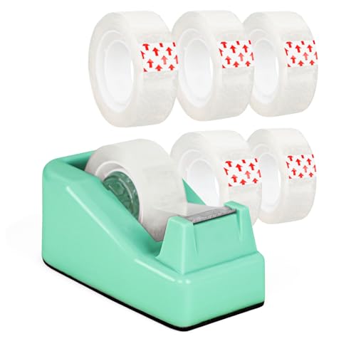 Desktop Tape Dispenser Green,Weighted Nonskid Base,Includes 6 Rolls of Tape - color: Green (6pcs Tape)