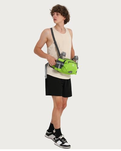 WATERFLY Fanny Pack Waist Bag: Fannie Pack 2 Water Bottle Holders Lumbar Belt Hiking Walking Running Jogging Camping Large Woman Man (Bottle Not Included) - color: Fluorescent Green