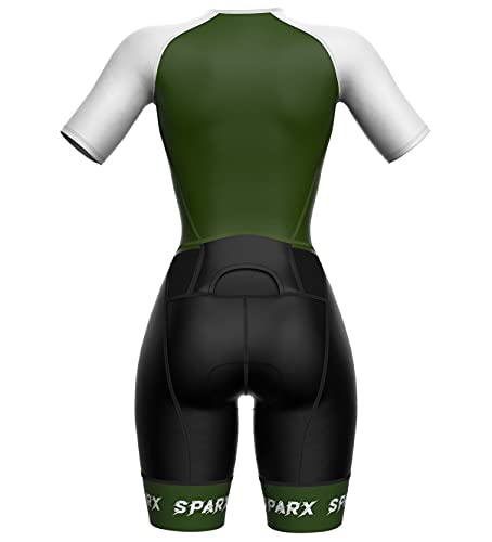 Sparx Aero Triathlon Suit Women Short Sleeve Tri Suit Women Running Swimming Cycling SkinSuit - color: Olive, size: Large