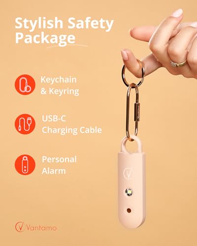 Vantamo Personal Alarm for Self Defense with Low Battery Notice, Strobe Light & Extra Loud 130 dB Double Speakers Safety Keychain Set for Women, Rechargeable Panic Button for Womens Self Defense - color: Clay