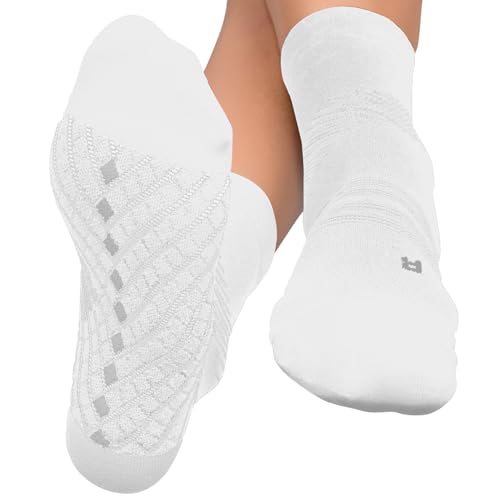 TechWare Pro Plantar Fasciitis Socks – Cushion Ankle Compression Socks Women & Men. Achilles Tendonitis Brace & Arch Support - color: White / White, size: Medium