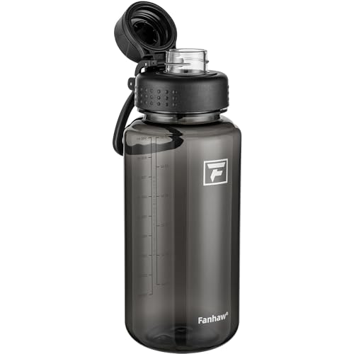 Fanhaw 32oz Clear Plastic Water Bottle with Fast-Flow Lid, Black - color: Black