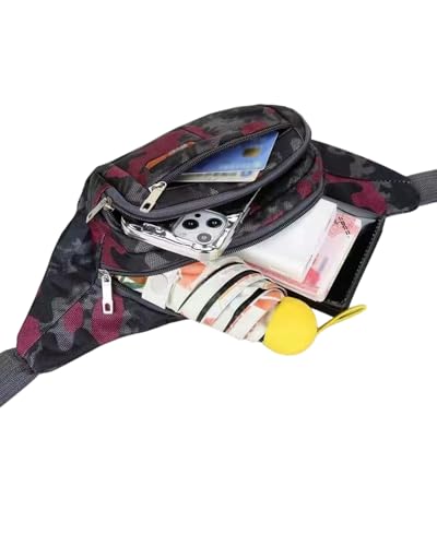 AIBEARTY Kids Fanny Pack Boys Small Camouflage Waist Pack Belt Waist Bag Pack Pouch with Adjustable Strap for Children Sport Running, Camping, Trip - color: B Rose Red(2 Layer)