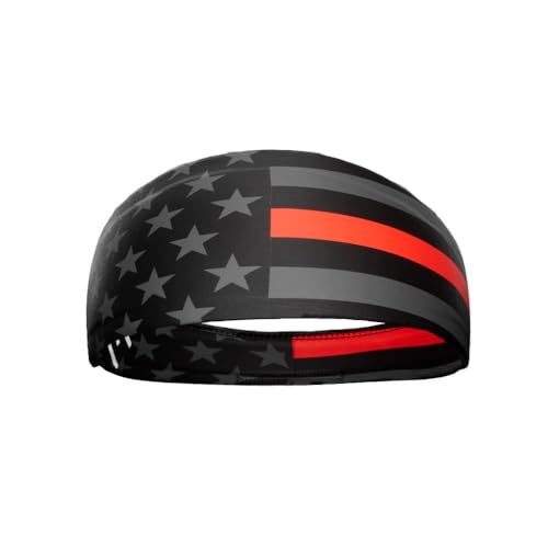 40+ Designs! Unisex Headband/Sweatband. Best for Sports, Fitness, Working Out, Yoga. Tapered Design - color: Thin Red Line