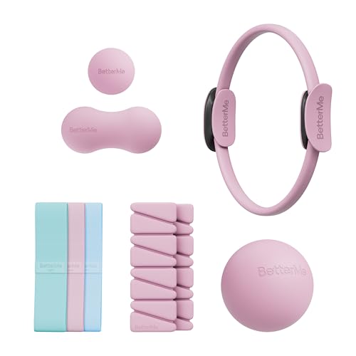 BetterMe Sculpt Body Kit - Pilates Equipment Set for Home Workouts - Home Pilates Kit with Pilates Ring Pilates Ball Resistance Bands, and Recovery Massage Tools - color: Raspberry Pink