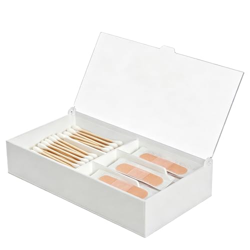 Bandage Organizer, Acrylic Bandage Holder for First Aid Bandage, Medical Supply Storage Box for Cotton Swab Pills, Adhesive Tape, White