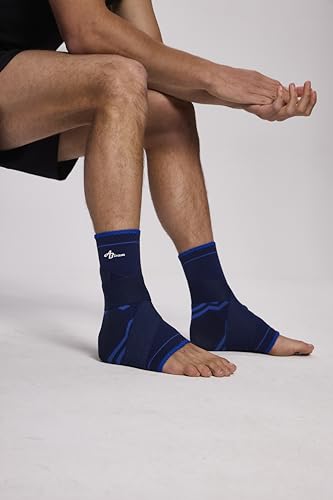 ABIRAM Ankle Brace Compression Sleeve with Adjustable Support Strap - color: Blue, size: X-Large