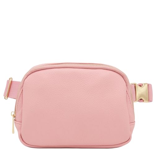Lightweight Soft PU Pebbled Leather Sling Fanny Pack Belt Bag with Gold Metal Buckle (Pink) - color: Pink