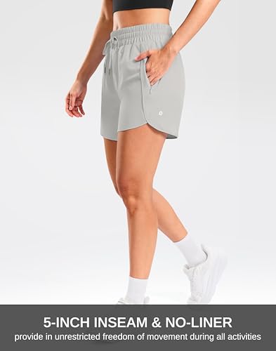 SANTINY Women's 3.5''/5''/7'' Athletic Gym Running Shorts Zipper Pockets - color: Dusty White, size: X-Small
