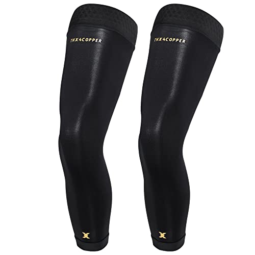 Thx4COPPER Full Leg Compression Sleeves, Anti Slip Long Leg Knee Stabilizer Brace, Knee Thigh Calf Support for Running Basketball Cycling Football, Leg Protection Knee Pain Relief Arthritis Recovery,Men & Women(Pair) - size: X-Small