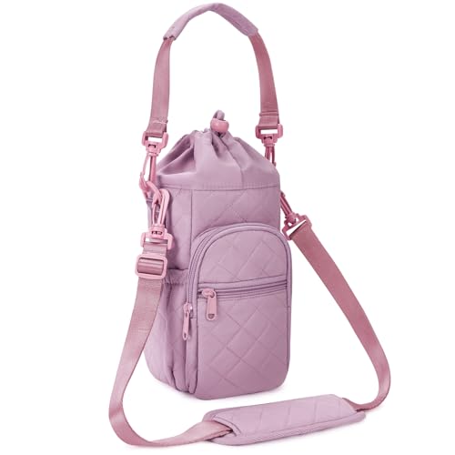 sportsnew 40oz Insulated Crossbody Water Bottle Sling Bag w/Phone Pocket - color: Quilt Pink
