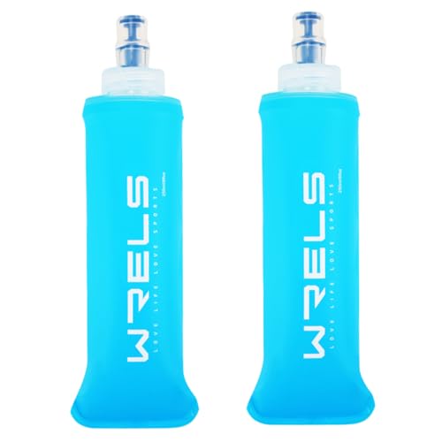 WRELS TPU Soft Flask Lightweight Portable Reusable Water Bottle,BPA Free Collapsible Flask for Hydration Pack in Running Hiking Cycling and Marathon - color: Light Blue-250ML*2