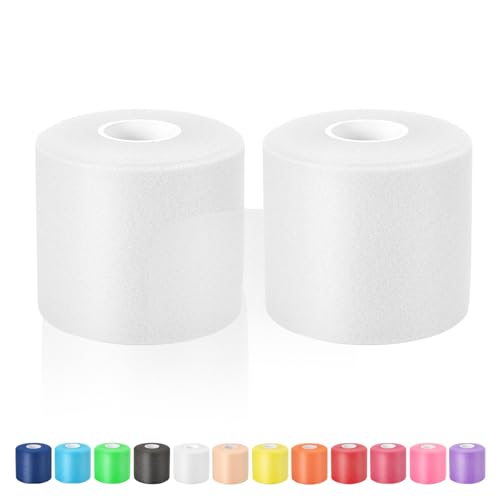 Pre Wrap Athletic Tape 2 Pack, 2.76 Inch x 30 Yards Foam Underwrap, White - color: White